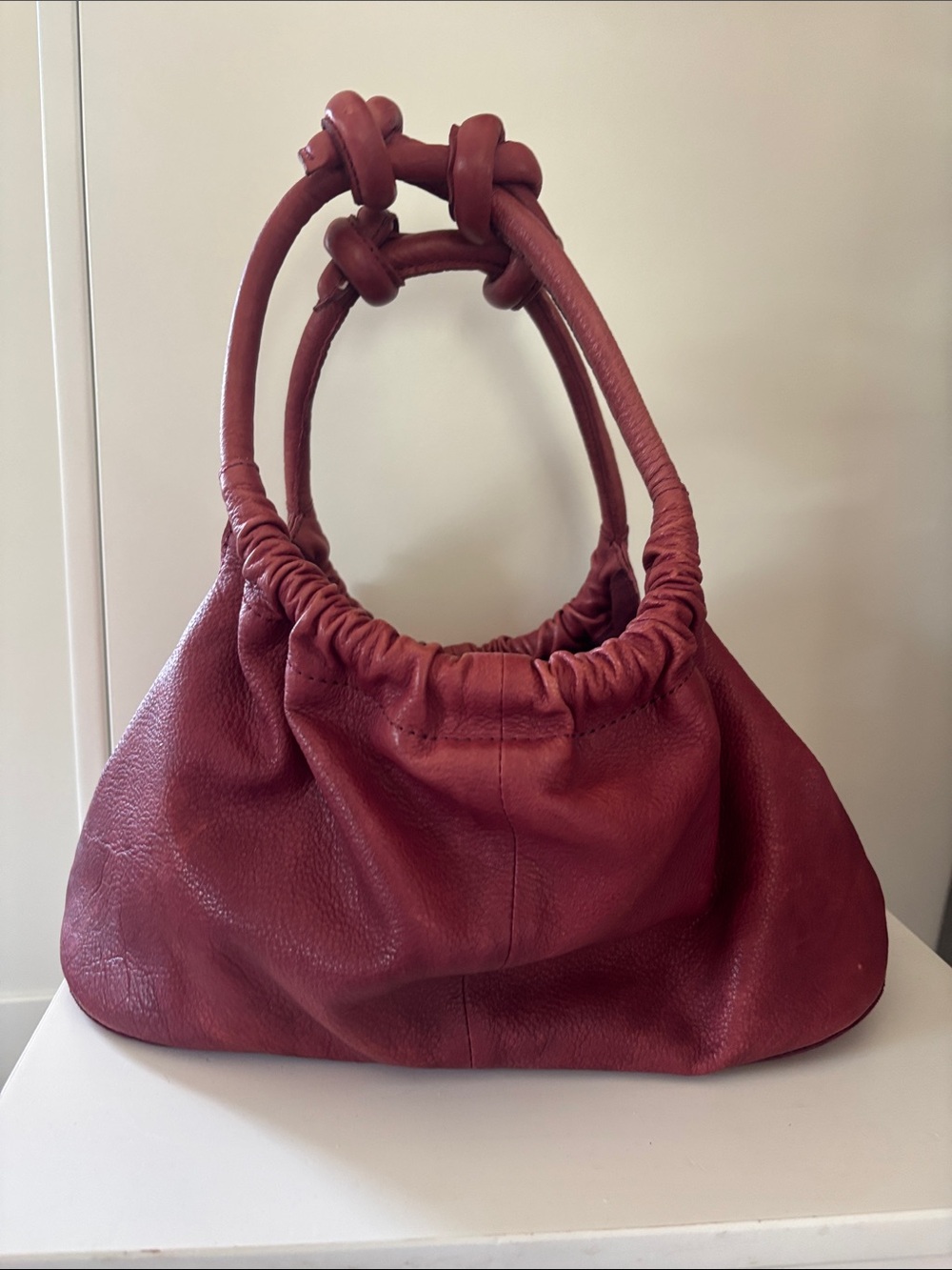 Free People Knotted Handle Gathered Shoulder Bag in Wine